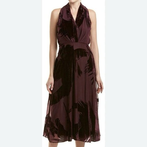 Taylor Women's Sleeveless Velvet Burnout Maxi Dress Sz 10 Gown Burgundy Party - Picture 1 of 11